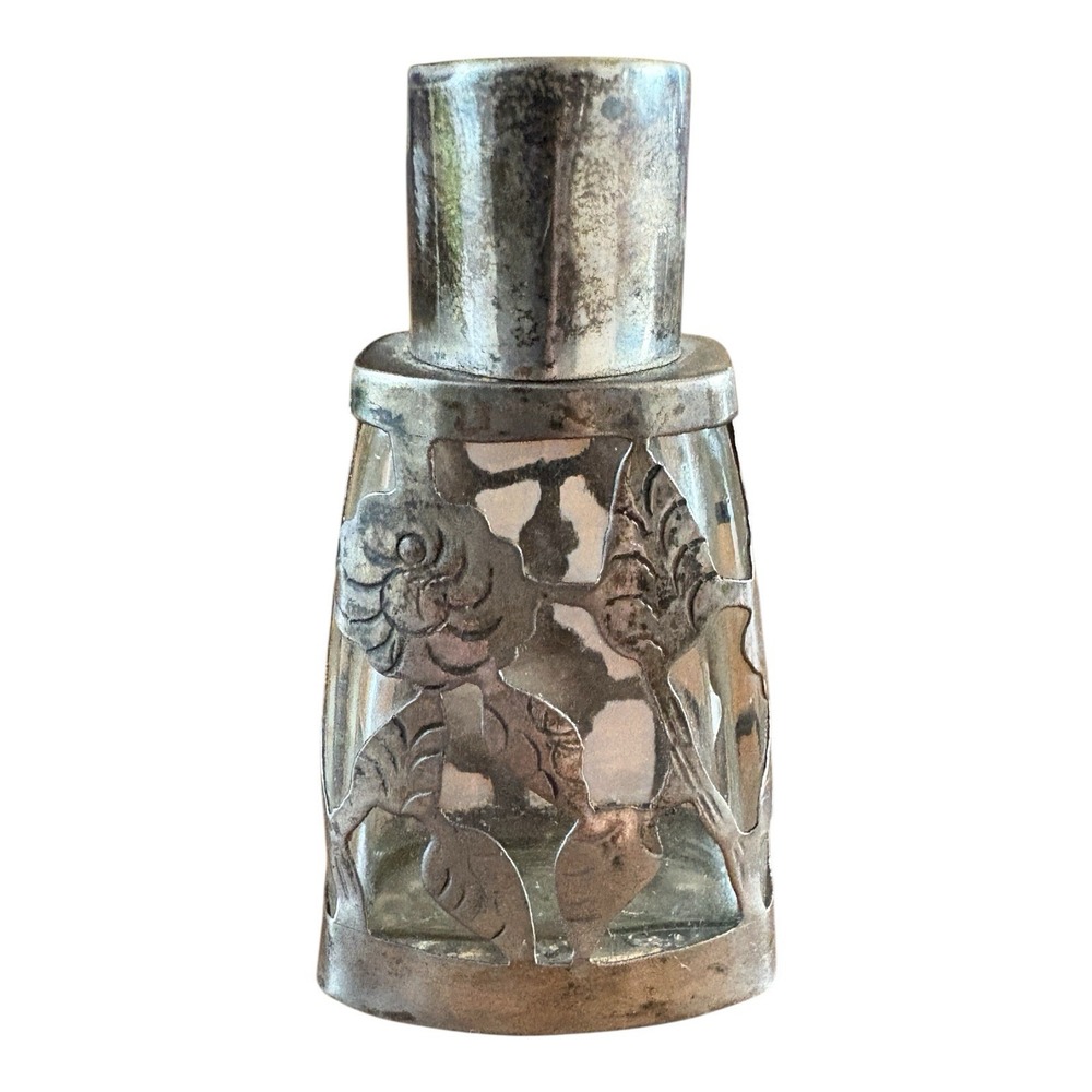 Vintage 925 Sterling Silver Glass Perfume‎ Bottle Hecho en Mexico Signed DM